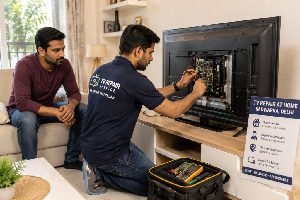 TV technician providing professional TV repair service at home in Dwarka Delhi